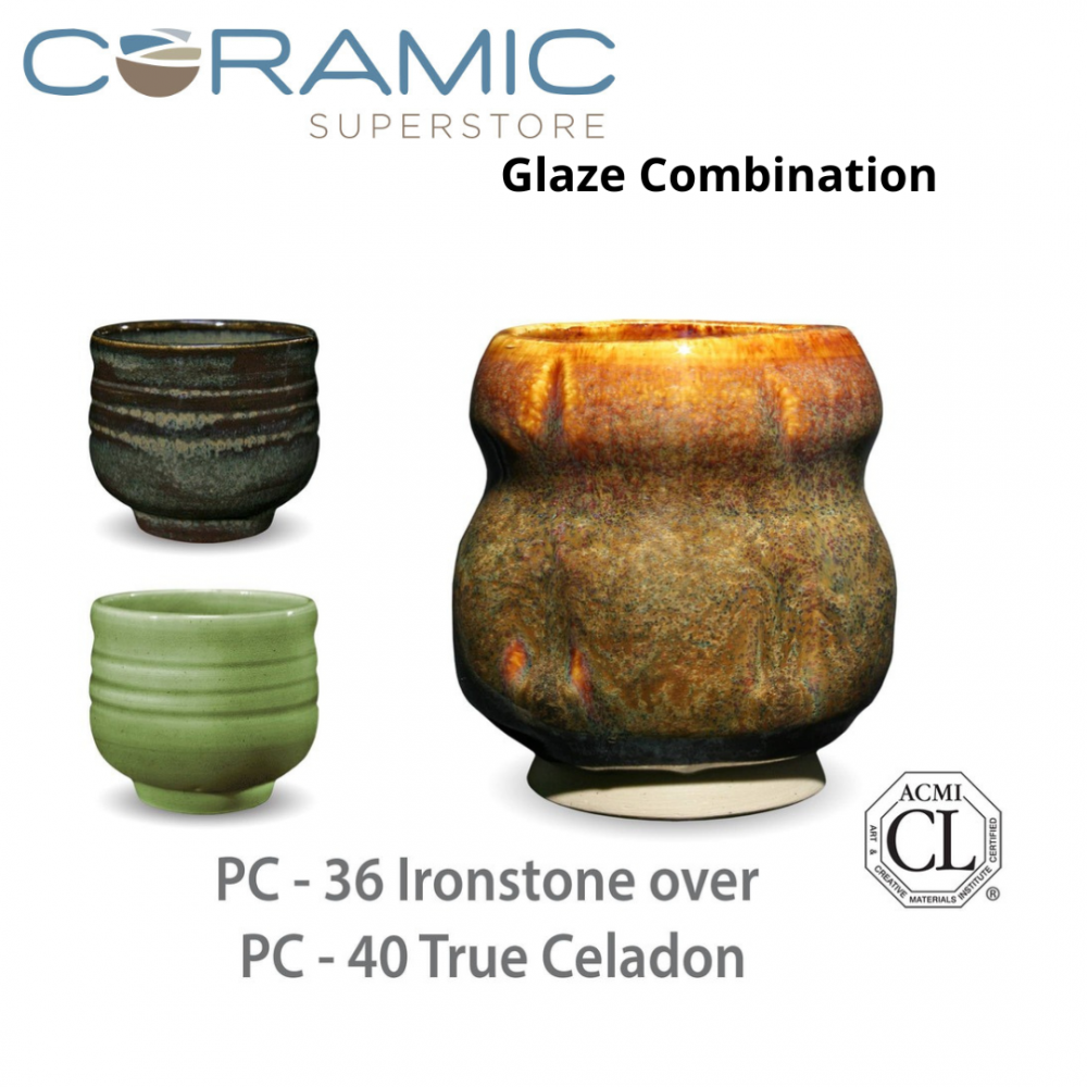 Ironstone PC-36 over True Celadon PC-40 Pottery Cone 5 Glaze Combination